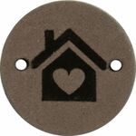 Leren label Home rond 2cm Taupe 2st