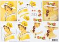 416984 Vrouw met hoed met bloemen