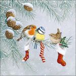 Servetten 5st - Kerstsokken met vogels