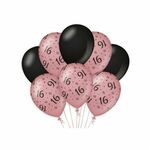 Decoration Balloons Rose/Black - 16 jaar