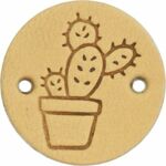 Leren label Cactus rond 2cm Naturel 2st