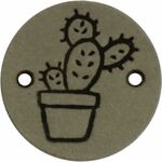Leren label Cactus rond 2cm Khaki 2st