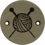 Leren label Knitting rond 2cm Khaki 2st