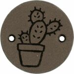 Leren label Cactus rond 2cm Taupe 2st