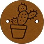 Leren label Cactus rond 2cm Cognac 2st