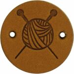 Leren label Knitting rond 2cm Cognac 2st