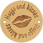 Leren label rond 3.5cm 2x Huggs & kiss.