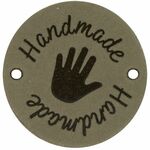 Leren label rond 3.5cm 2x Handmade Khaki