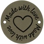 Leren label rond 3.5cm 2x Made w. love