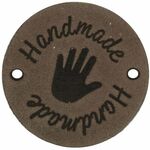 Leren label rond 3.5cm 2x Handmade Taupe