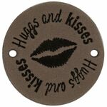 Leren label rond 3.5cm 2x Huggs & kiss.