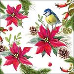 Servetten - Bird on poinsetta - 5st