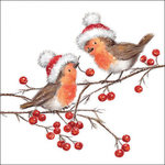 Servetten - Christmas robins white 5st