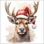 Servetten Deer with Santa hat White 5st