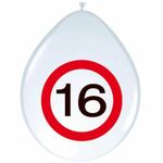 Folat - Ballonnen Verkeersbord - 16 jaar - 30cm - 8st