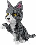 Balody 16038 Grijs-Witte Kat (Pootje Geven) - Miniblocks Bouwset - 1300 stuks