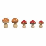 Rayher - Houten paddenstoelen - Rood/Oranje - 5st
